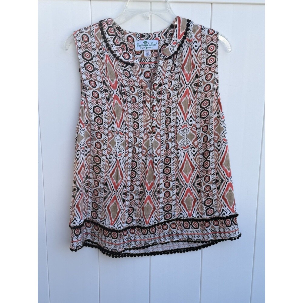 Coconut Row Palm Beach Tank Top size Medium Colorful Abstract V Neck Rayon